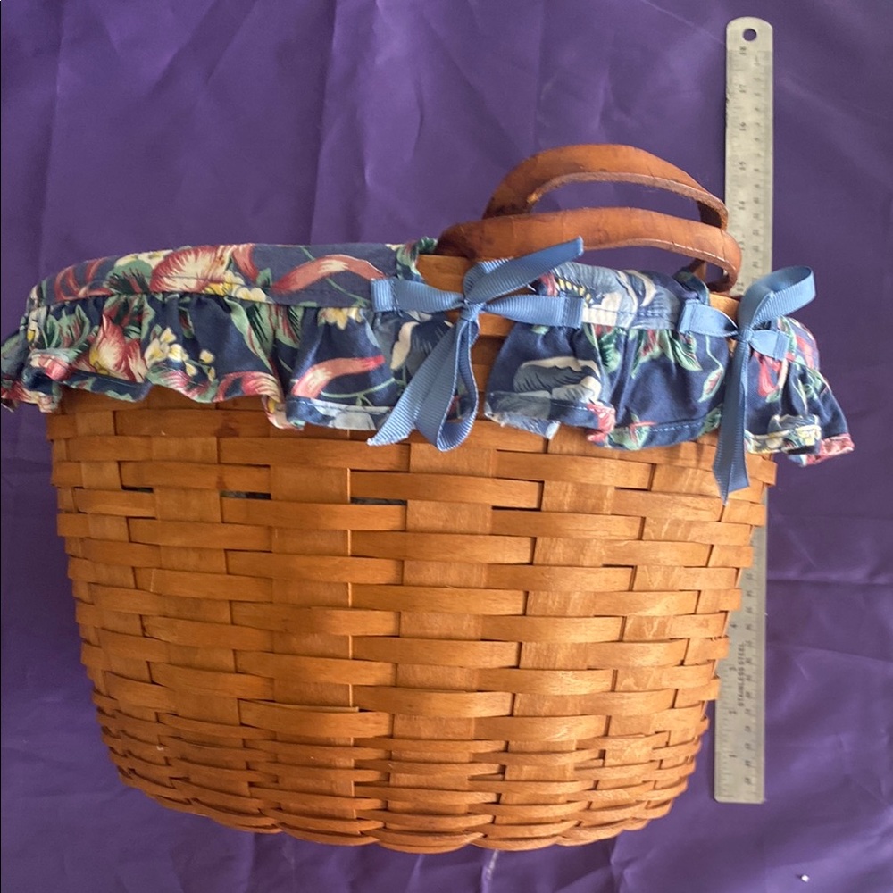 Longaberger Basket with Floral Liner and Blue Accents